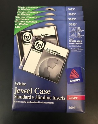 Avery White Jewel Case Standard & Slimline 20 Inserts 5693 like 8693