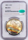 1881-S Morgan Dollars - NGC MS-65 STAR - CAC - Lovely Rainbow Toned