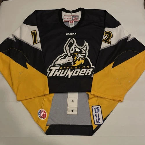 Game Worn Ben Rosen Stockton Thunder 2013-14 ECHL Hockey Jersey Used Black 52