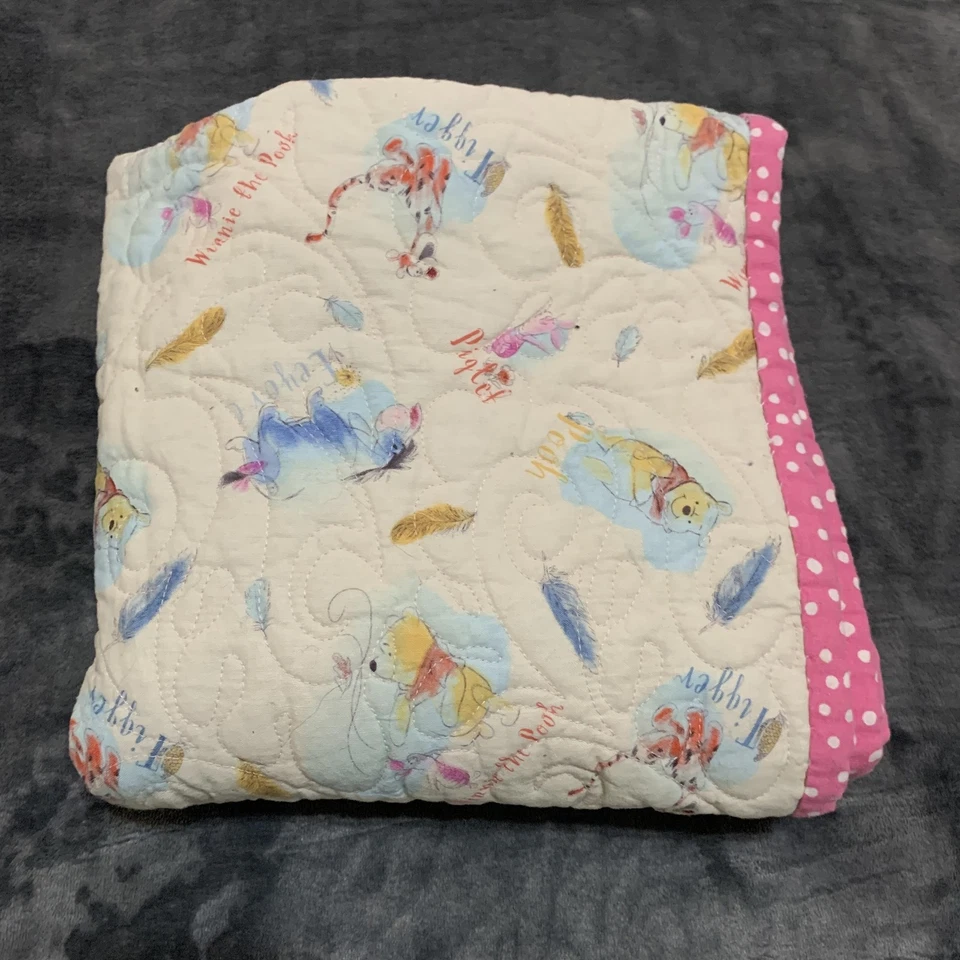 Cobertor de bebê Winnie the Pooh acolchoado reversível Disney leitão tigre feito à mão - Imagem 4 de 4