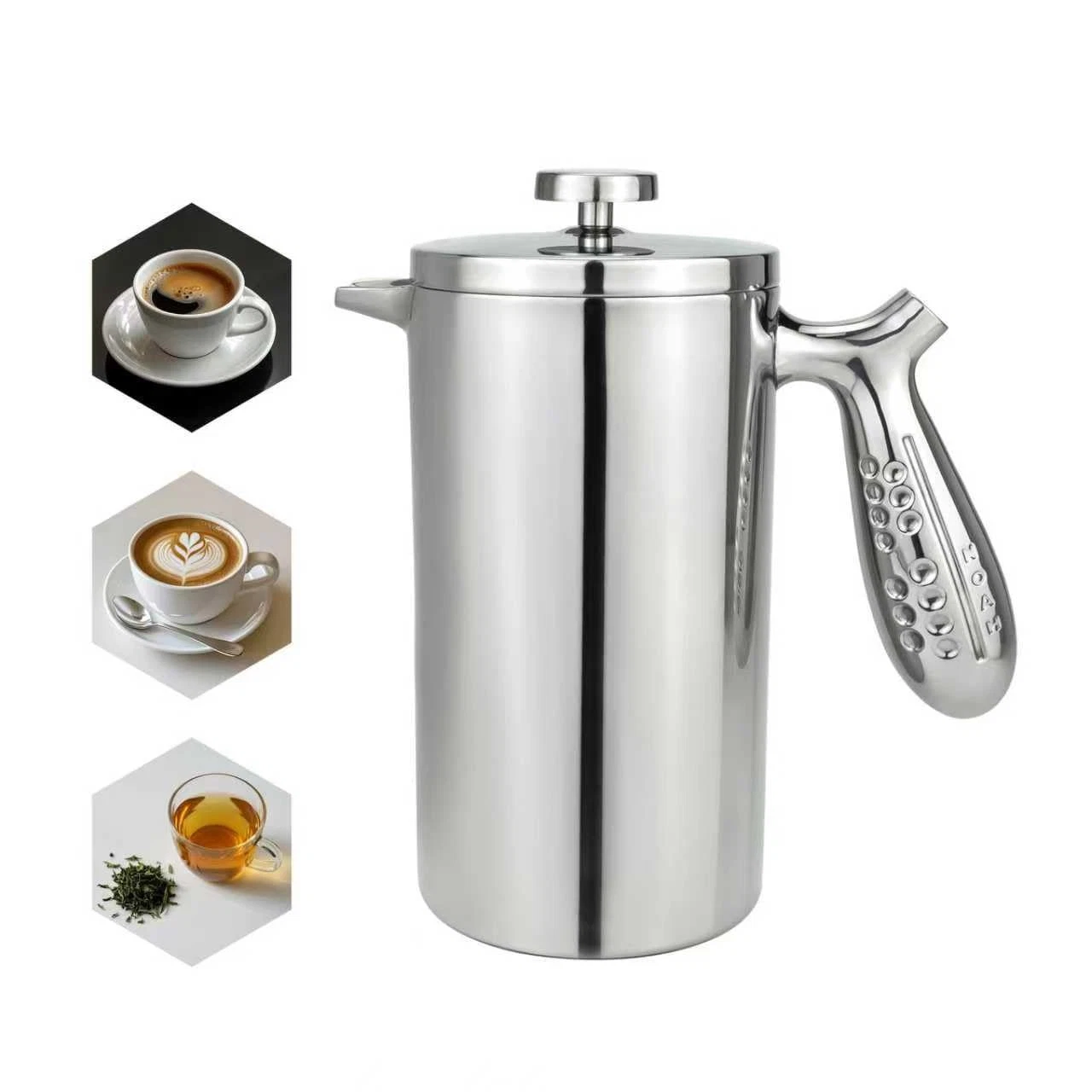 French Press Double Wall with Ergonomic Handle I Stainless Steel Coffee Maker ...