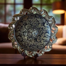 Decorative Heavy(6.5lbs) Round Pottery Ceramic 18" Brown Gold Display