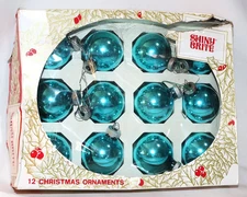 Vintage Lot of 12 Blue Shiny Brite Glass Christmas Ornaments Original Box