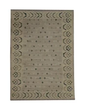 Khaki Grey Wool Rug: Scandinavian Style Flatwoven Handmade Carpet (4.1 x 5.7 ft)