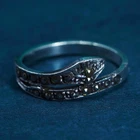 Size 7, vintage Sterling 925 silver handmade entwined snake ring with Marcasite
