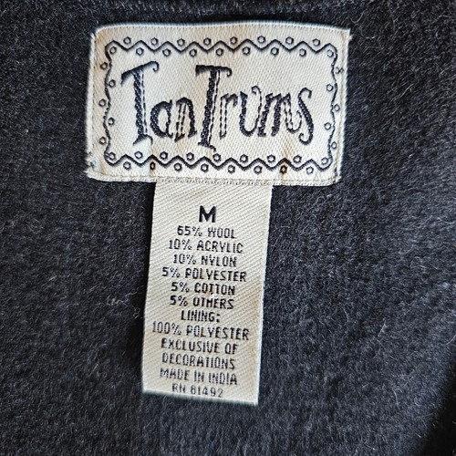 Gilet vintage capricci ricamato floreale grigio medio nero misto lana Cottagecore - Foto 4 di 4