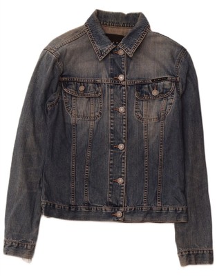 SISLEY Womens Denim Jacket UK 10 Small Navy Blue Cotton BE16