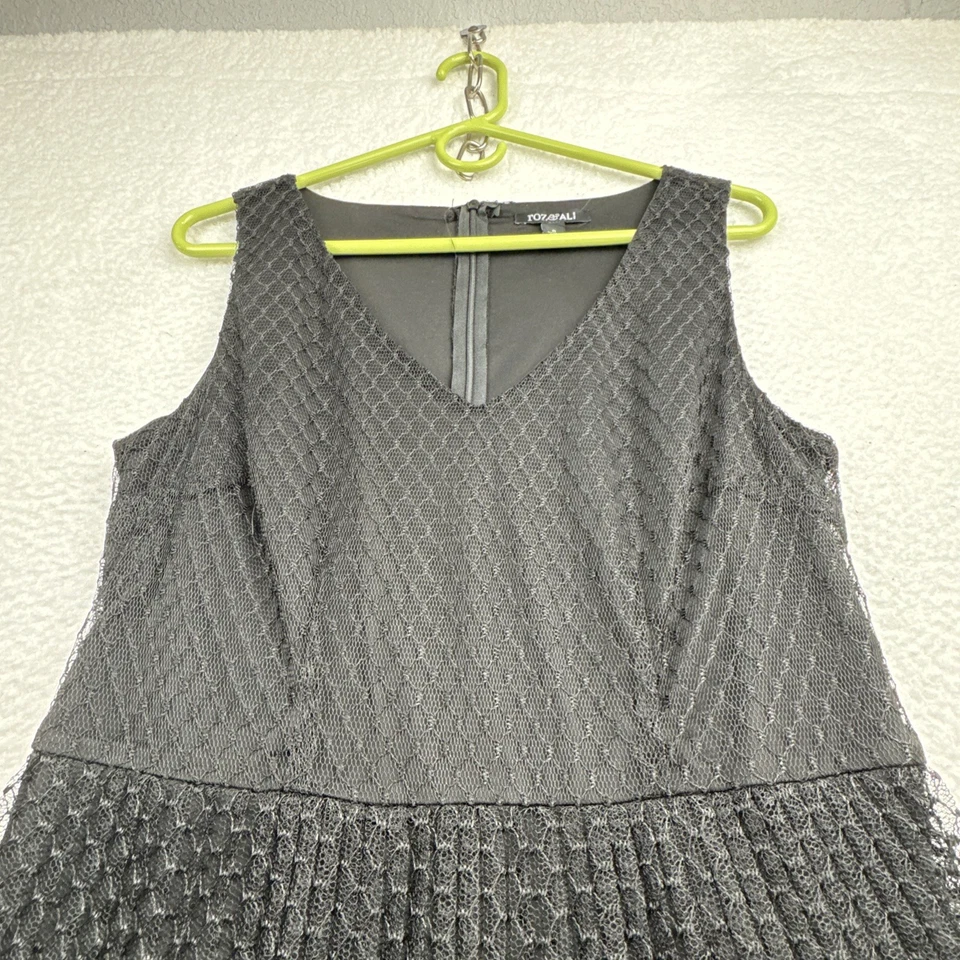 Vestido de cóctel de encaje Roz Ali hasta la rodilla midi talla 8 negro dorado ombre caprichoso Foto 3 de 4