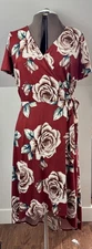 FORTUNE IVY Irene Faux Wrap Midi Dress Orange Floral Mermaid Hem Flutter Slv. 1X