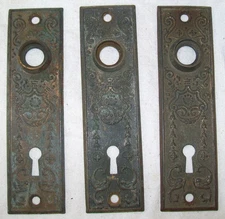 3 Antique Door Knob & Key Hole Back Plate Yale & Towne Bronze Dolphin Escutcheon