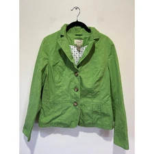 L.L. Bean blazer jacket womens 12petite green cotton buttoned office 