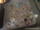 Vintage Costume Jewelry Lot Gold Tone Rhinestone Brooch Pendants Rings Diamonds