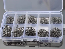 600 Fish Hooks 10 Sizes Fishing Black Silver Sharpened With Box Quality kit&&&&