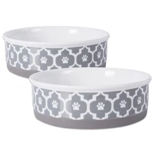 Bone Dry Paw Print Ceramic Pet Bowl, Lattice Collection, Large Set, 7.5x2.4",...