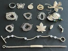 Sterling Silver LOT Vintage Brooch Pin Necklace Pendant Chain Bracelet Ring