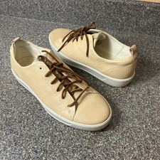 ECCO Sneaker Womens Sz EU 40 US 9 Lace Up Tennis Shoes Beige Leather Extra Width
