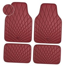 Luxury Faux Leather Floor Mats for Cars, Waterproof All All Burgundy Red