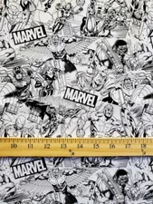 100% Cotton Fabric "Marvel's Hero Sketched in Black ink" Print / 45" Wide / SBY