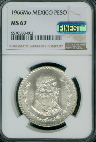 1966 MEXICO SILVER 1 PESO NGC MS67 PQ FINEST REGISTRY & MAC SPOTLESS *