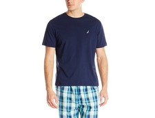  64 Nautica Men'S Pajama Shirt S/S Blue Crew Neck Sleepwear Loungewear Size S