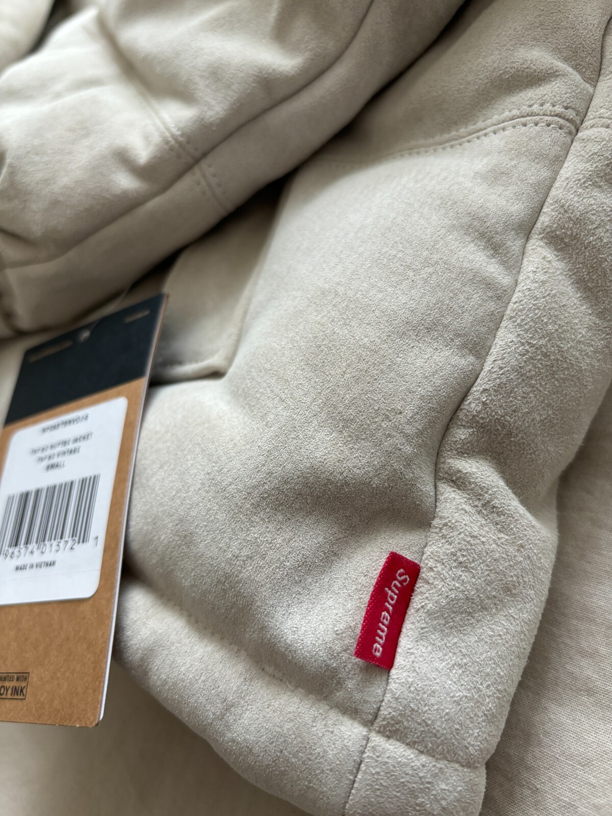 Supreme x The North Face Suede Nuptse Jacket 'Stone' Size S image 7