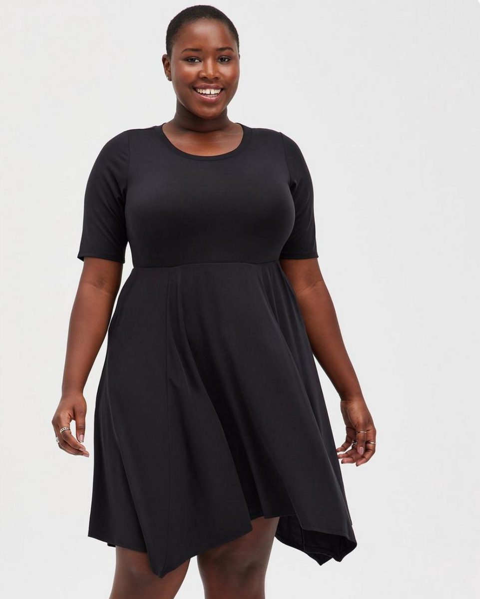 Torrid Skater Mini Dress Short Sleeve Cupro Stretch Pockets Black
