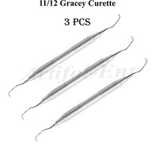 11/12 Gracey Curette Double End Dental Periodontal Ergonomic Hollow Handle 3 Pcs