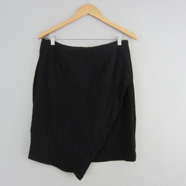 Charlie Brown Skirt Womens 12 Black Straight Pencil Asymmetrical Stretch Event