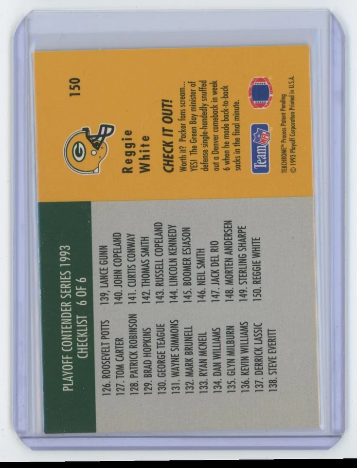 1993 Playoff Reggie White . Green Bay Packers #150 - Image 2 of 2