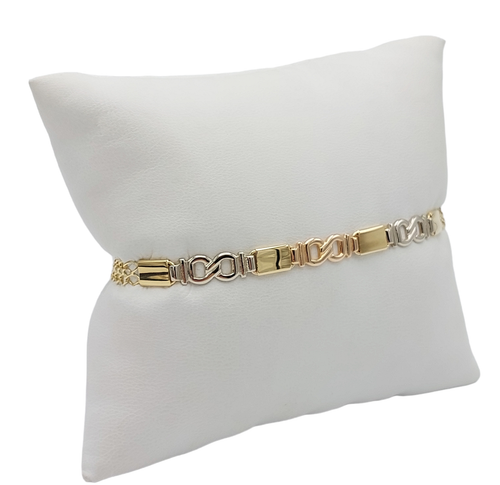 Bracciale da uomo in oro giallo, bianco e rosa 18 kt con chiusura a moschettone. - Foto 9 di 13