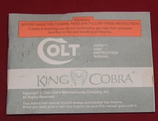 COLT Firearms Factory King Cobra Manual Original 1993 Rev B
