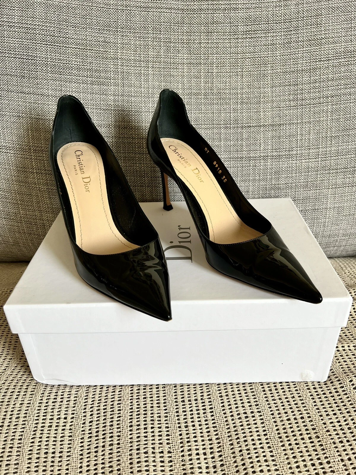 Dior Pumps D moi Black Patent Leather 38 Near New 8cm Heel