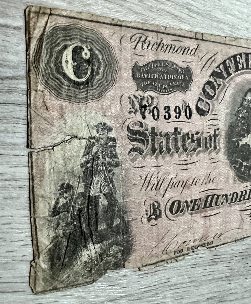 38-kT THE RICH　classic100 1864 Antique Confederate State of America $100 Dollar