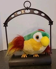 Electronic Talking Plush Bird Parrot On Swing Repeats Mimics 12"