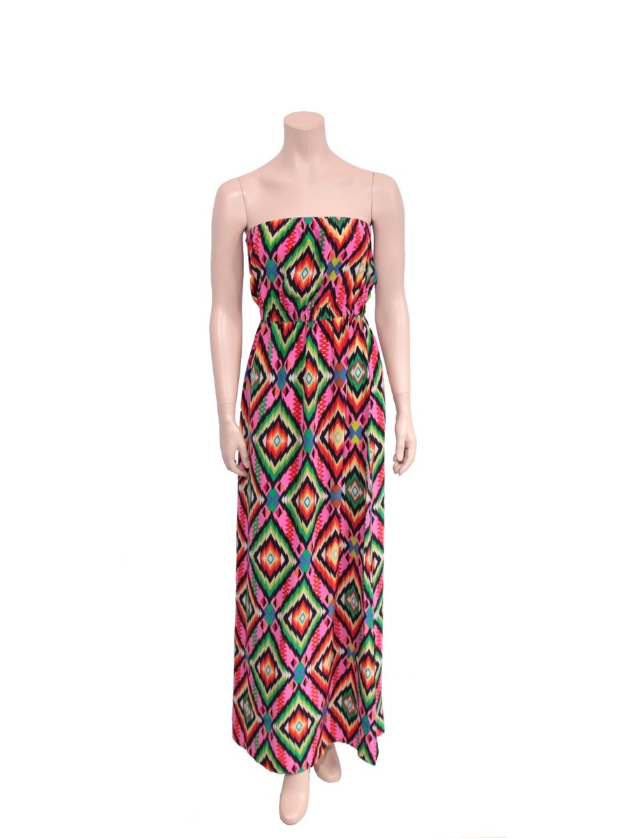 twelfth street by cynthia vincent silk maxi dress TWELFTH STREET BY CYNTHIA VINCENT Strapless Silk Printed Maxi Dress (SIZE M)