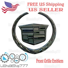 Cadillac Front Grille Emblem Hood Badge Black Logo 6 inch