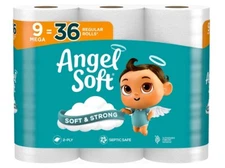 Angel Soft Toilet Paper, 9 Mega Rolls, 2-Ply Toilet Tissue