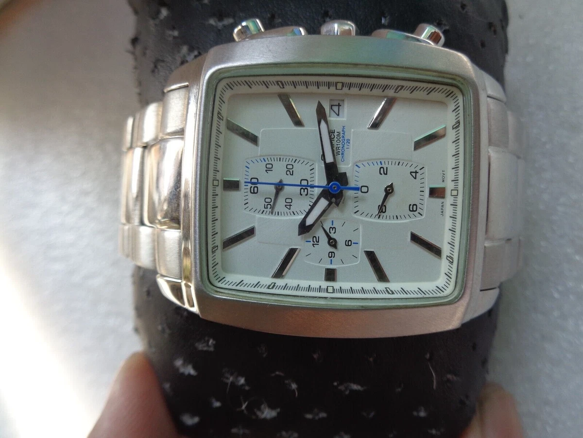 RARE VTG SS CASIO Edifice EF 509 SILVER RECTANGLE CHRONOGRAPH MENS WRISTWATCH