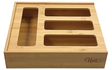 HELIA Bamboo Zip Storage Bag Organizer | Solid Bamboo Food Storage Bag Holder