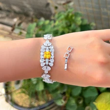 Square Yellow CZ Leaf Tear Drop Bracelet Silver Plated Cubic Zirconia CZ Jewelry