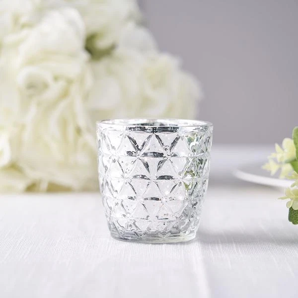 6 pcs 3" Assorted Geometric Designs Glass VOTIVE CANDLE HOLDER Party Supplies - Image 3 of 4