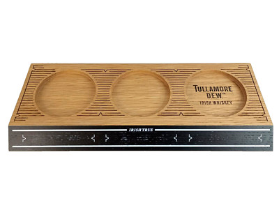 TULLAMORE DEW IRISH WHISKEY ADVERTISING 3-GLASS FLIGHT STAND - Sample Tray Board