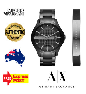 EMPORIO ARMANI EXCHANGE HAMPTON AX7101 BLACK WATCH + LEATHER BRACELET SET MENS