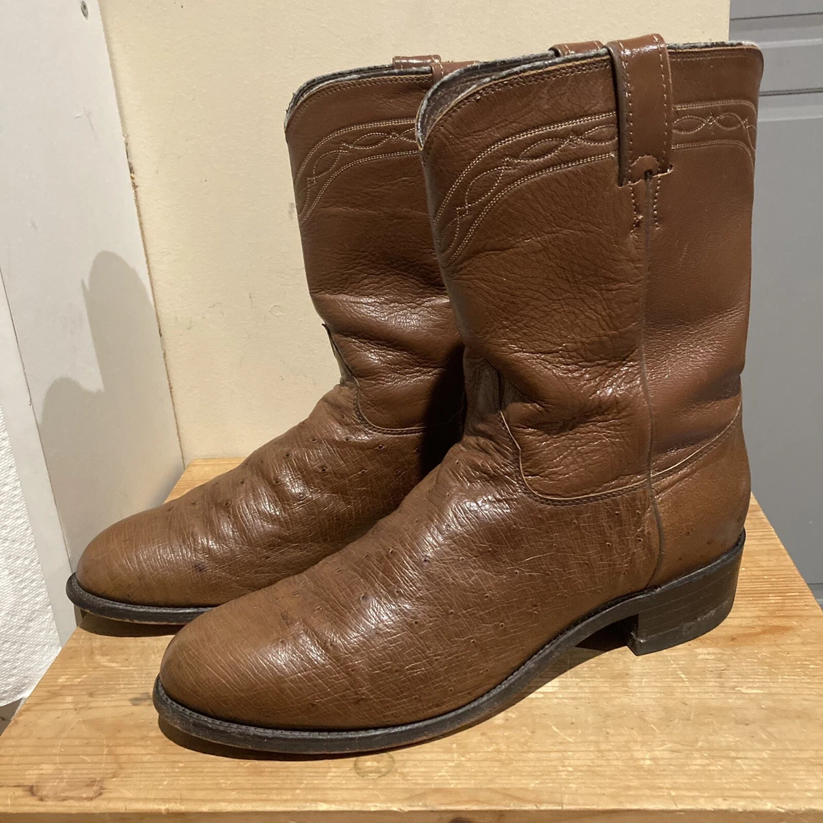 justin smooth ostrich roper boots