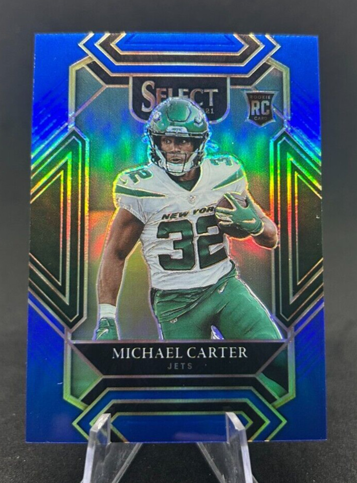 Michael Carter 2021 NFL Panini Select 87/99 Blue Prizm Rookie RC #271 Jets