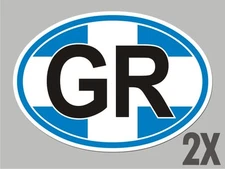 2 Greece Greek GR OVAL window code stickers flag decal bumper car vinyl CL023