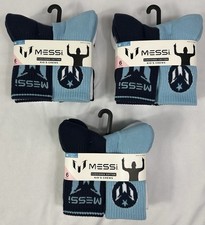 MESSI Kids MEDIUM Lot of 18 Pairs of Blue/White Crew Socks (3) Packs of 6 NWT