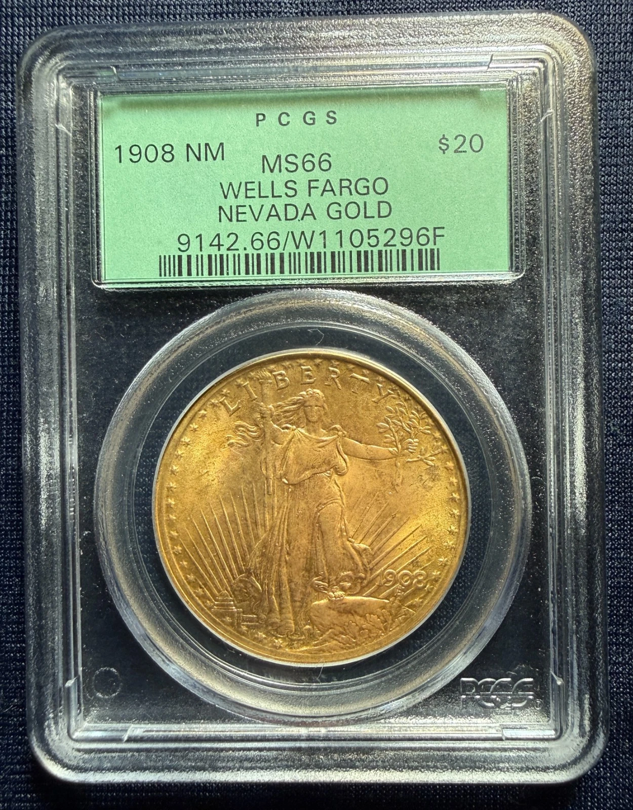 RARE 1908 $20.00 SAINT GAUDENS GOLD NO MOTTO OGH PCGS MS 66