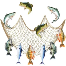 11 Pcs Gone Fishing Party Decorations Kit Fishing Net Cute Cardstock Photo Pr...