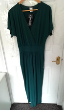 Kim & Co Petite M/M Jumpsuit Deep Teal Stretchy New Pockets Wrap Effect Neckline